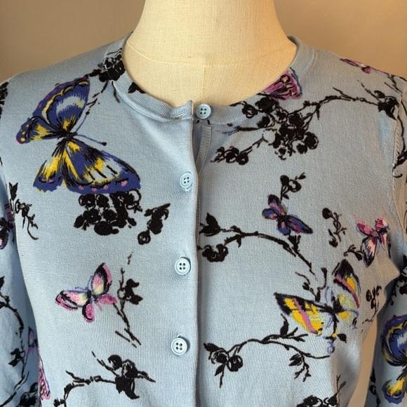 TALBOTS petite charming butterfly knit cardigan button up lightweight blue MP - Picture 3 of 10